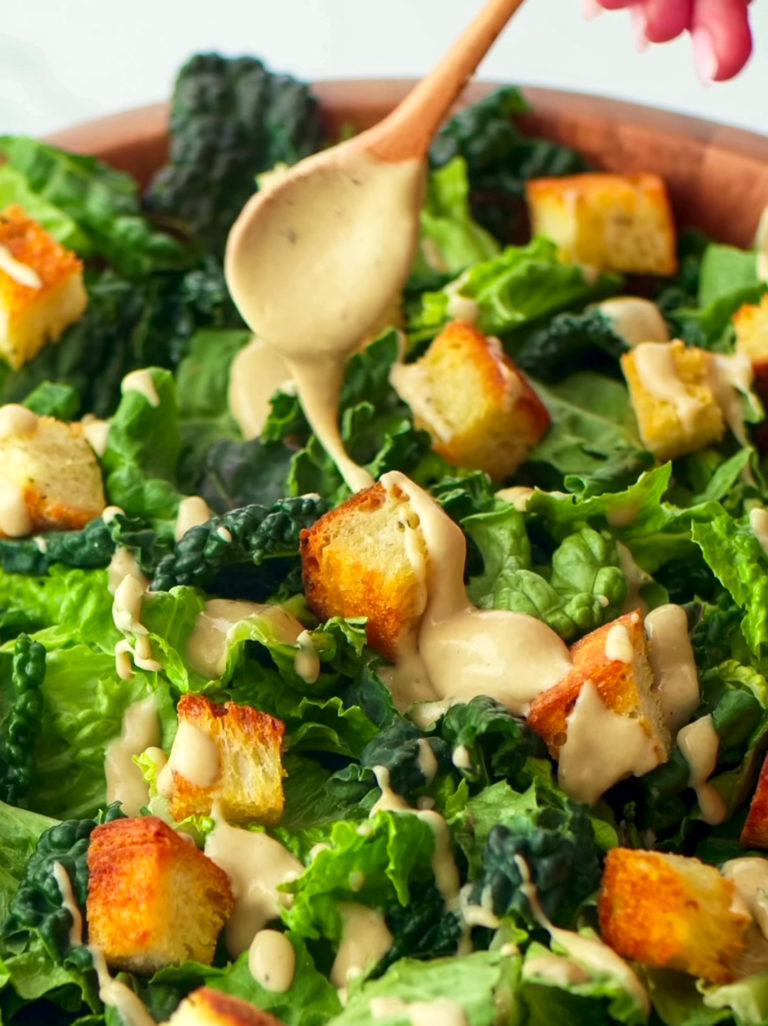 Kale Caesar Salad with Homemade Dressing.