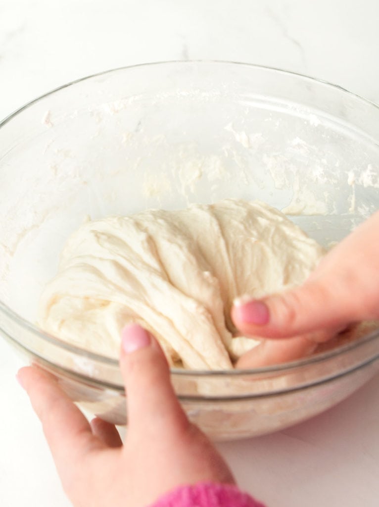 Folding the dough.