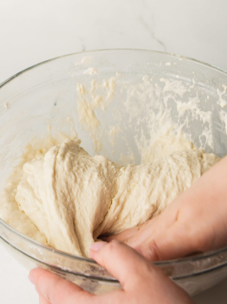 Folding the dough.