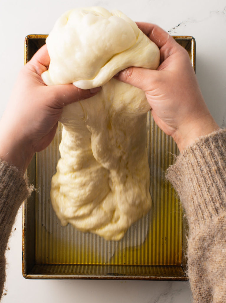 Folding the dough.