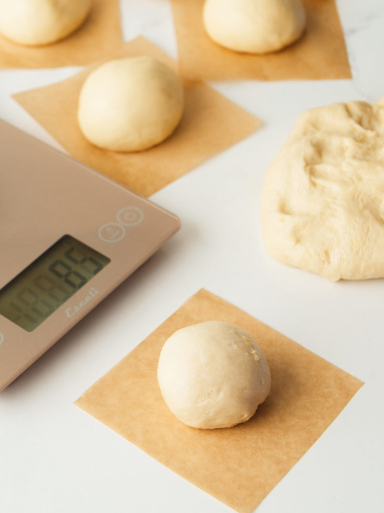 Brioche dough balls.