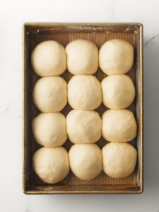 Soft Dinner Rolls in baking pan.