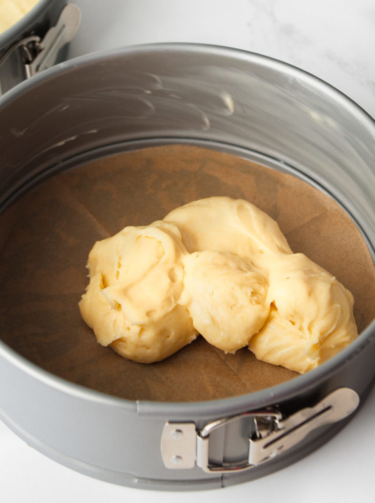 Éclair Cake batter in springform pan.