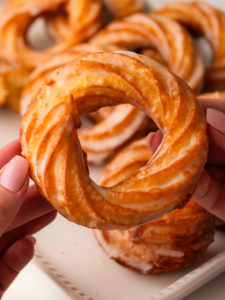 French Cruller Donuts with glaze.