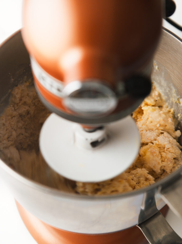 Cozonac Babka dough in stand mixer.