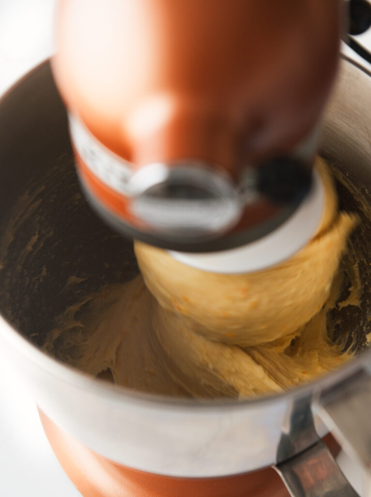 Cozonac Babka dough in stand mixer.