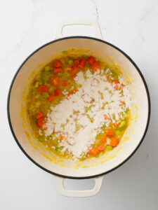 Vegetables cooking with flour.