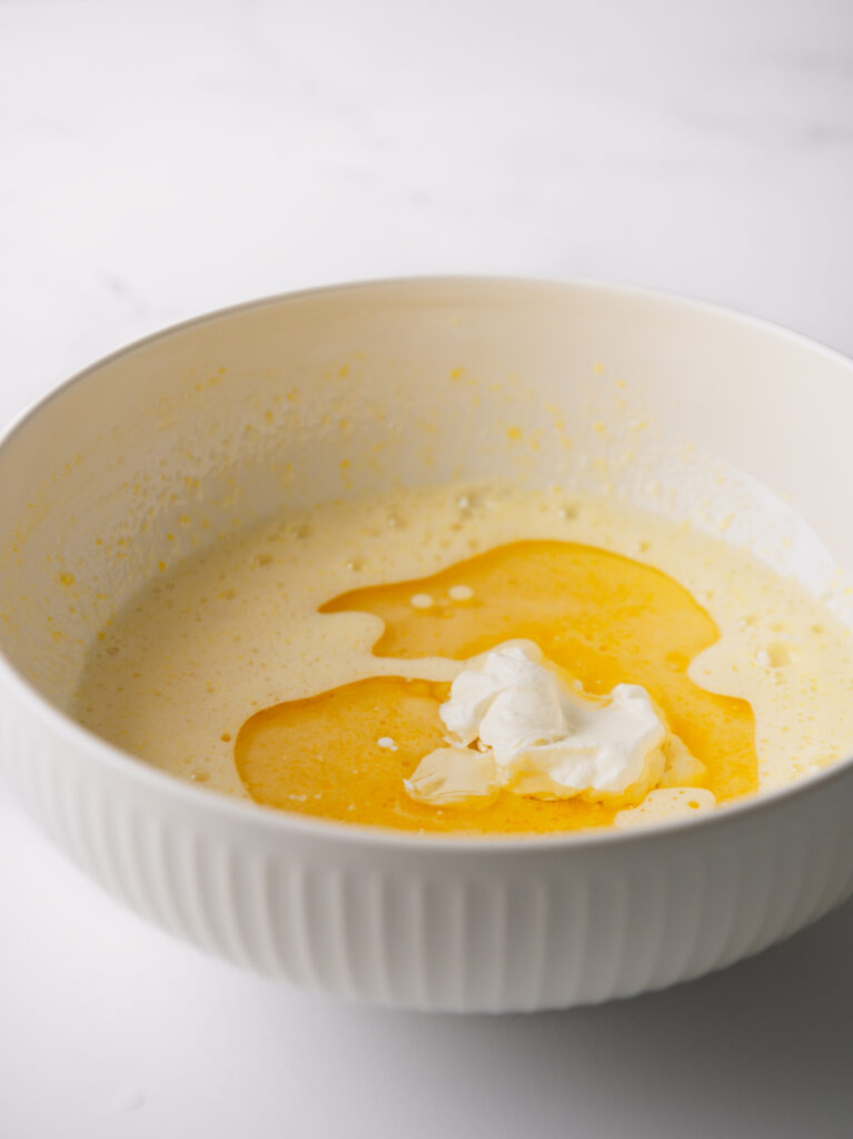 Coffee cake batter in large bowl.