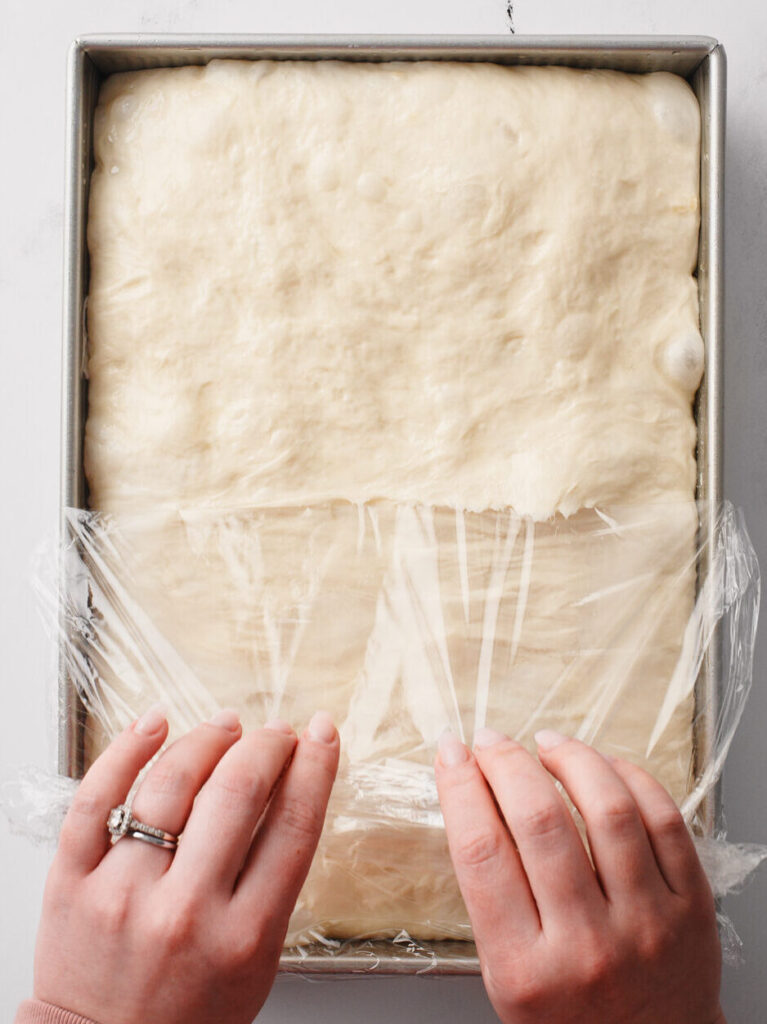 Garlic Bread Focaccia dough rising.