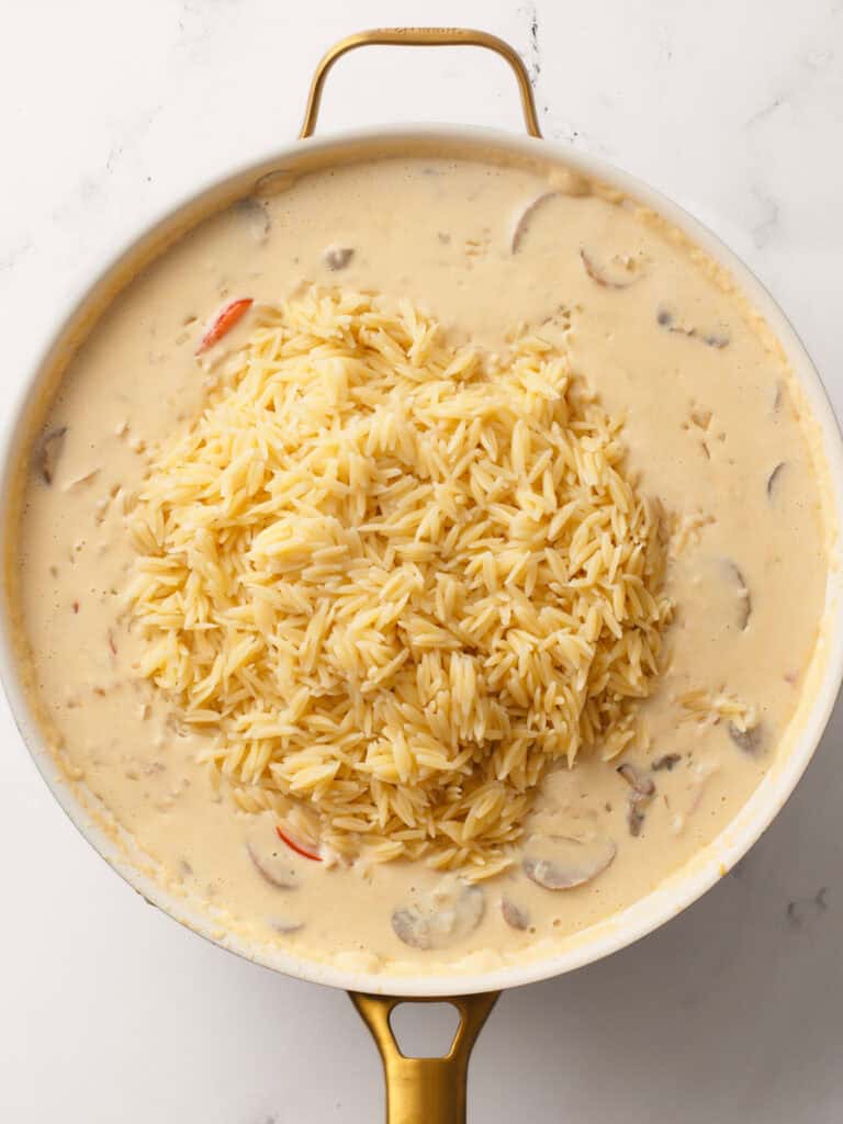 Cream sauce with cooked orzo.