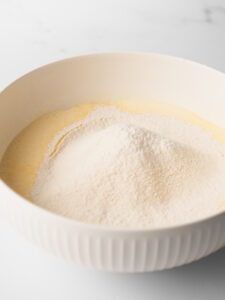 Sifted flour in mixing bowl.