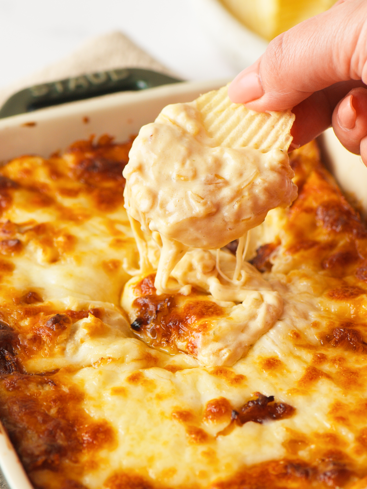 French Onion Dip with kettle chips.